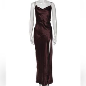 Shona Joy Burgundy Satin Gown with Slit